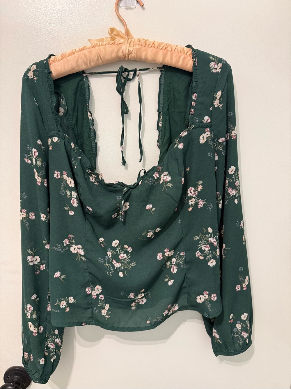 Abercrombie & Fitch Forest Green Floral Tie-Back Blouse
